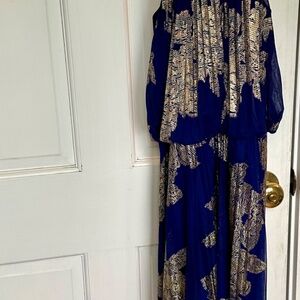 MSK Blue gold Floral Halter Dress